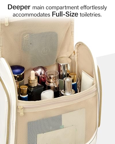 Hanke Hanging Travel Toiletry Bag for Men and Women, Water-Resistant Toiletries Bag Makeup Organizer with Hook, Cosmetic Bag for Bathroom & Travel Essentials Accessories, Off White - color: Off White