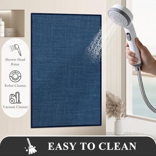 SHACOS Bath Mat Set of 2, Ultra Thin Washable Bathroom Rugs, No Slip Rubber Bath Rugs for Bathroom, Quick Dry Absorbent Bathroom Mat for Shower Outside Floor Toilet Sink (17"x24"+17"x47") - color: Blue, size: 17"x24"+17"x47"