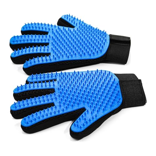NVNAN Pet Hair Removal Glove for Dogs & Cats, 2-Pack Blue | 2-in-1 deshedding brush and massage mitt for shedding control, bathing and washing, safe for short or long hair pets - color: Blue