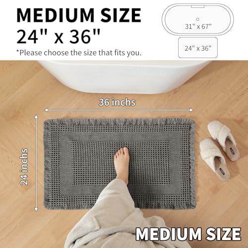 Waffle Bath Mat - Super Water Absorbing Bath Mat Quick Dry, Bathroom Rugs Non Slip Washable with Tassels, Rubber Backed Bathroom Mat for Bathroom Floor, Tub and Shower, 24" x 36", Dark Grey - color: Dark Grey, size: 24" x 36"