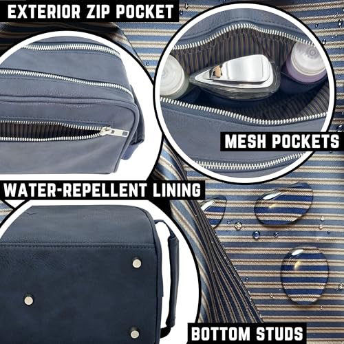 Toiletry Bag For Men, Premium PU Leather Travel Kit, Metal Zippers & Bottom Studs, Velvet Dust Bag & Shape-Retention Packaging – Gift Ready For Groomsmen, Anniversary, Birthday Gifts/ NAVY BLUE - color: NAVY BLUE