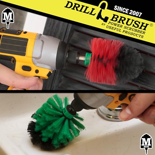 Cleaning Supplies - Drill Brush - Medium and Stiff Bristle MINI Spin Brush Kit - Kitchen Accessories - Clean and Scrub Counters, Stove, Oven, Sink, Flooring - Deck Brush - Algae, Mold, Mildew, Moss - color: Green / Red