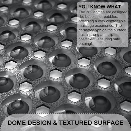 TEESHLY Bath Tub and Shower Mats, Non Slip 40 x 16 Inch Extra Large Bathtub Mat, Machine Washable Bathmat with Drain Holes, Suction Cups for Bathroom Floor, Clear Black - color: Black (Translucent)