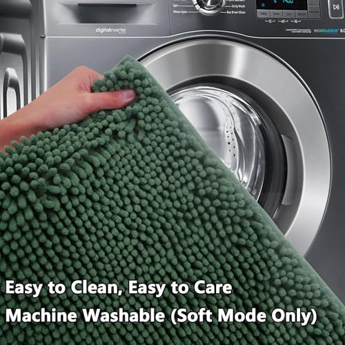 BOANKODU Bathroom Rugs Sets 2 Piece，47X16+16X24Inch，Absorbent Non-Slip Very Soft Chenille Mat,Machine Washable （Dark Green） - color: Dark Green, size: 47" x 16" + 16" x 24" (Rectangular)