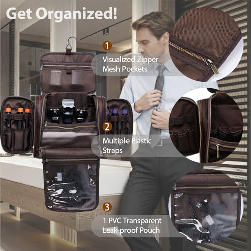 Personalized Leather Toiletry Bag for Men Women, Genuine Leather Toiletries Organizer, Travel Hanging Large Bathroom Shaving Kit, Gift Ideas for Groomsmen, Dad, Husband, Boyfriend, Birthday, Christmas - color: Customize