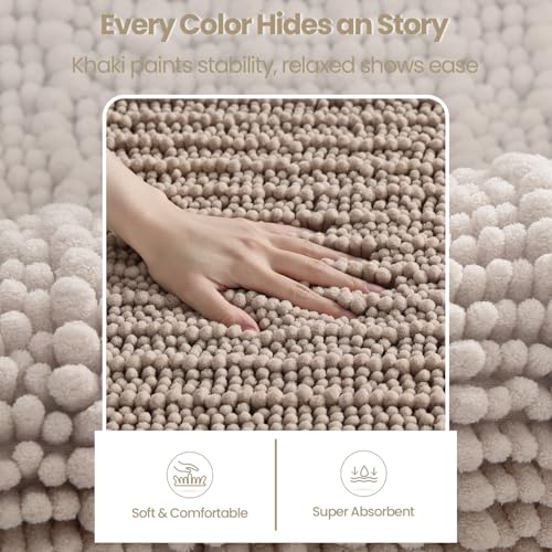 DEXI Bathroom Rugs 32x20, Super Soft Thick Chenille Absorbent Bath Mat, Non Slip Machine Washable Fluffy Shag Bathmat for Tub, Shower Floor, Dark Beige - color: Dark Beige, size: 32" X 20" (Rectangular)