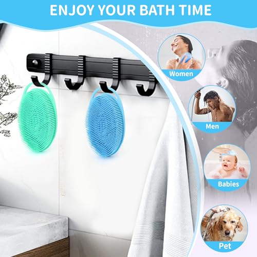 Silicone Body Scrubber for Shower – 2 Pack Soft Exfoliating Loofah Alternative, Gentle & Quick-Drying Silicone Body Wash Scrubber Brush for Sensitive Skin Women Men Kids (Blue & Green)