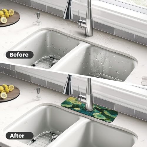 Faucet Draining Mat For Kitchen Sink, Green Lotus Leaves Diatom Mud Absorbent Drain Pad For Bathroom Kitchen Sink Splash Guard Drying Mat - color: Green Lotus Leaves