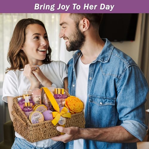 Aqua Elegante Bath Spa Gift Set - 15 Piece Premium Basket with Wash, Bubble Bath, Lotion, Salts, Body Scrub, Towel, Shower Puff, Bathbombs, Reusable Basket, Gifts for Women - Honey & Lavender - size: 15 Piece Set (Reusable Basket)