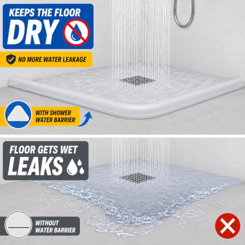 98 Inch Collapsible Shower Water Dam, Shower Threshold Water Dam Shower Barrier, Dry and Wet Separation Door Dam Water Stopper Kitchen Shower Threshold Silicon Water Blocker(Mini Trapezoid) | Flexible silicone water barrier for showers, sinks, and counter