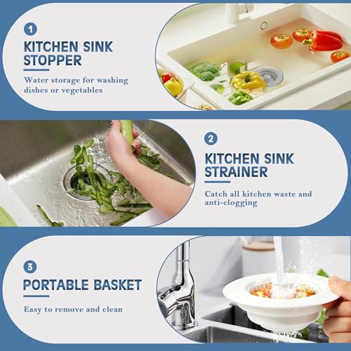 Kitchen Sink Drain Strainer 3 in 1, 304 Stainless Steel Pop Up Sink Stopper, Anti-Clogging Sink Drain Strainer for US Standard Kitchen Drain (White) - color: White, size: 1 Pack