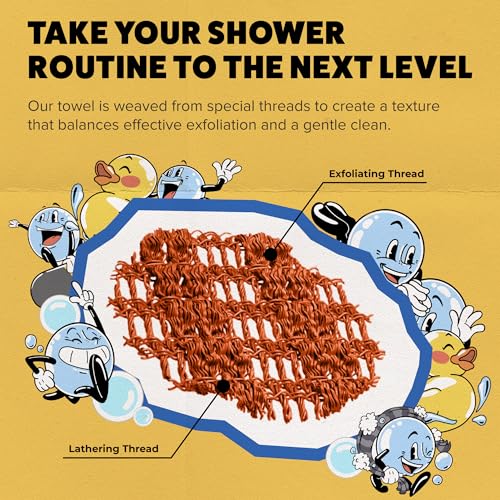 GOSHI Exfoliating Shower Towel - Long Body Scrubber for Back Acne, KP & Smooth Skin - Durable Rip-Resistant Weave, Quick-Dry Nylon Washcloth - Ethically Crafted in Gunma, Japan - Orange - color: Yellow