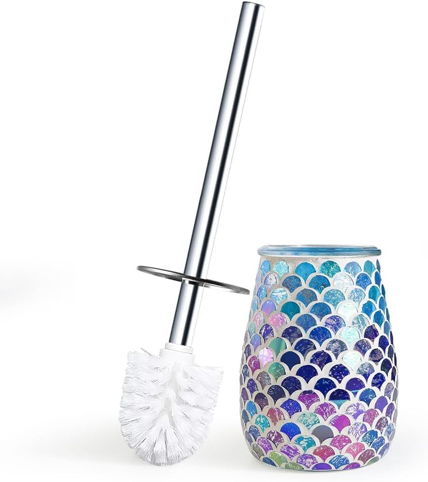 Escenzy Mermaid Toilet Brush and Holder Set | Mosaic Glass Decorative Holder | 304 Stainless Steel Toilet Bowl Brush | Luxury Mermaid Bathroom Decor - color: Mermaid