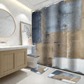 Lnond 4Pcs Bathroom Shower Curtain Sets with Rugs,Brown and Blue Painting Art Bathroom Sets with Shower Curtain and Rugs and Accessories - color: Blue Grey White Abstract-01