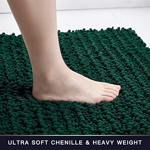 Walensee Bathroom Contour Rug Non Slip Toilet U Shaped Bath Mat (20x24, Hunter Green) Water Absorbent Super Soft Shaggy Chenille Machine Washable Dry Extra Thick Perfect Absorbant Best Plush Carpet - color: Hunter Green, size: 20"x24" Contour Rug