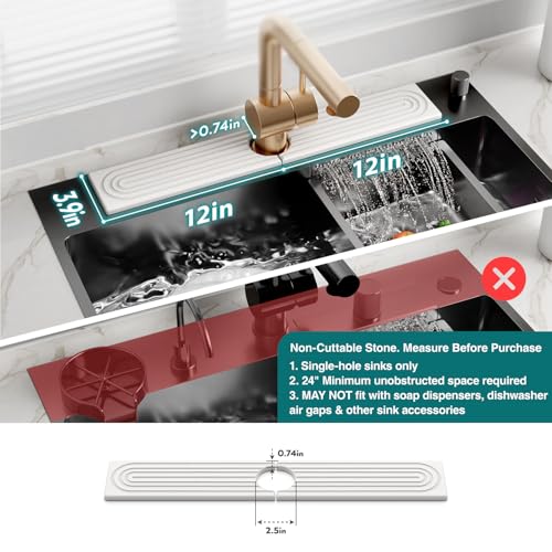 Eormoe Faucet Mat for Kitchen Sink – Diatomite Stone Drying Mat & Sink Protectors, Prevent Moisture – Sink Splash Guard Water-Absorbing Stone Tray for Bathroom Counter (Light Grey, 23.6" x 3.9") - color: Light Grey, size: 23.6" x 3.9"