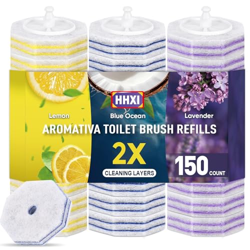 150Ct Aromative Toilet Brush Refills, Toilet Bowl Cleaner Refills, Double-Layer Cleaning Pads Added, Disposable Refill Heads for Toilet Bowl Cleaner Wands, Bulk （Patented） - color: Lemon, Blue Ocean, Lavender(150P)