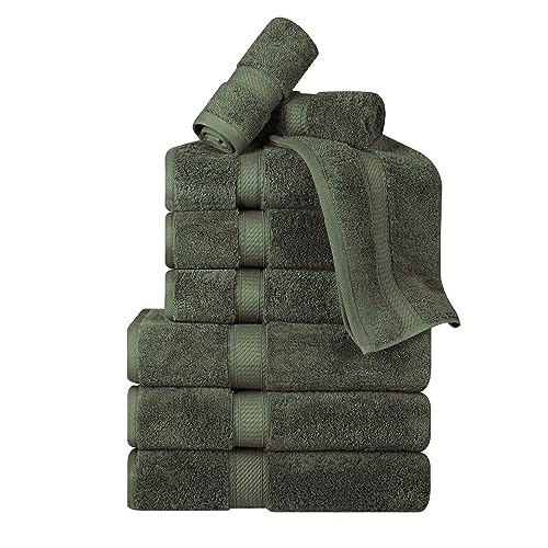 BNM Madeline Egyptian Cotton Heavyweight Towels, Ideal For Shower, Spa, Hotel, 800 GSM, Face/ Washcloths, Hand Towels, Bath Towels, Highly-Absorbent, Luxury Basics, 9 Piece Towel Set, Forest Green - color: Forest Green, size: 9-Piece Towel Set
