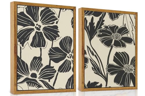 ARTZIO Framed Canvas Prints - Boho Abstract Flower Wall Art,Minimalist Botanical Painting,Vintage Retro Decor for Living Room,Bedroom & Bathroom,Set of 2,Ready to Hang(12"x16") - color: 2-PCS-4, size: 12"x16"