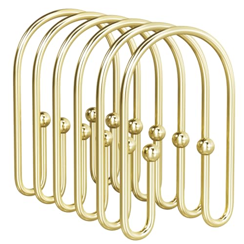 AmazerBath Shower Curtain Hooks, Gold Shower Curtain Hooks Rust Proof, Non-Slip Simple Double Hook Shower Curtain Hooks for Shower Curtain, Sturdy Shower Curtain Rings, 12Pcs - color: Gold, style: Minimalist