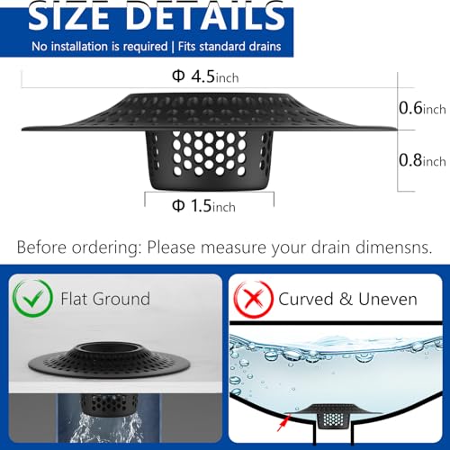MFTEK Drain Hair Catcher Tub Drain Protector, Stainless Steel Bathtub Shower Drain Hair Stopper Strainer Trap for Shower Bathroom Sink to Catch Hair (Black) - color: Black
