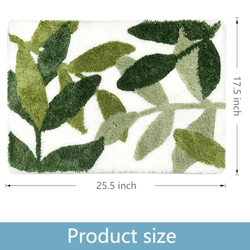 Bathroom Rugs - Green Bath Rug Non Slip Back Water Absorbent Leaves Plush Microfiber Small Bathroom Rug Leaf Bath Mat Cute Green Shower Mat Doormat 17.5 X 25.5 in - color: Leaves C, size: 1'6" x 2'2" (Rectangular)