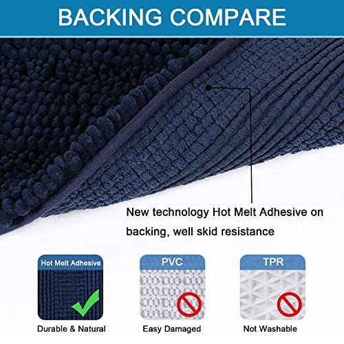 H.VERSAILTEX 3 Piece Bathroom Rugs Sets Thick Striped Bath Rugs Set for Bathroom Non Slip Soft Absorbent Bath Mat Set for Tub, Shower and Toilet(17''x24''+20''x32''+20''x24'' U-Shaped, Navy) - color: Navy