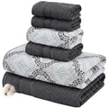 Modern Threads Capri 6-Piece Reversible Yarn Dyed Jacquard Towel Set - Bath Towels, Hand Towels, & Washcloths - Super Absorbent & Quick Dry - 100% Combed Cotton, Coal - color: Charcoal Grey, style: Soft Geometric