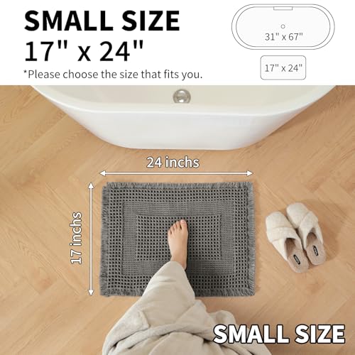 Waffle Bath Mat - Super Water Absorbing Bath Mat Quick Dry, Bathroom Rugs Non Slip Washable with Tassels, Rubber Backed Bathroom Mat for Bathroom Floor, Tub and Shower, 17" x 24", Dark Grey - color: Dark Grey, size: 17" x 24"