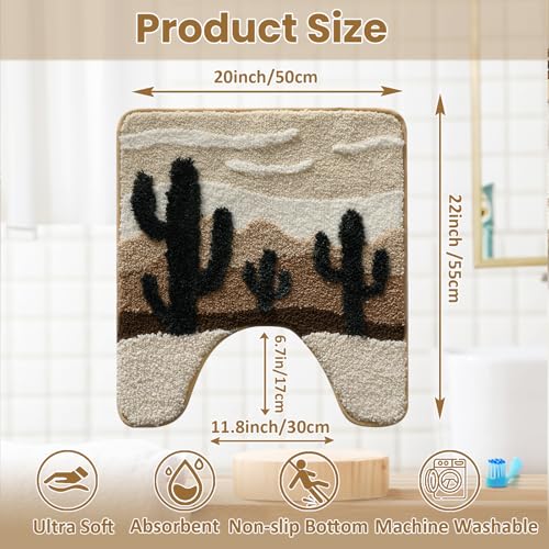 Desert Cactus Toilet Mat, U-Shaped Non-Slip Bath Rug with Soft Absorbent Microfiber, Beige Brown Bathroom Floor Mat for Toilet Base, Machine Washable Bathroom Decor 22x20 Inch - color: Toilet Brown