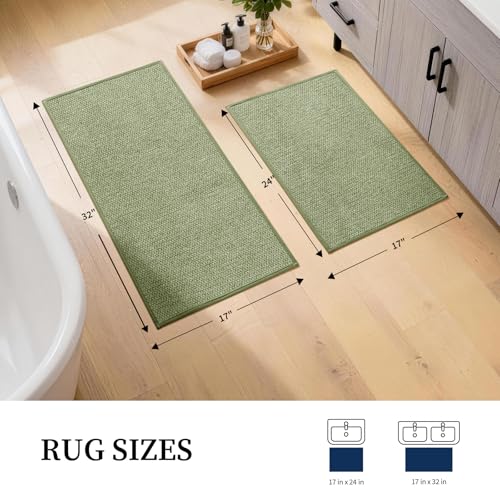 YIHOUSE Green Bathroom Rugs Sets 2 Piece, Quick Dry Thin Bath Mat, Non Slip Absorbent Machine Washable, Bath Rugs for Bathtub Sink Home Decor (17"x24" + 17"x32") - color: Green, size: 17"x24"+17"x32"