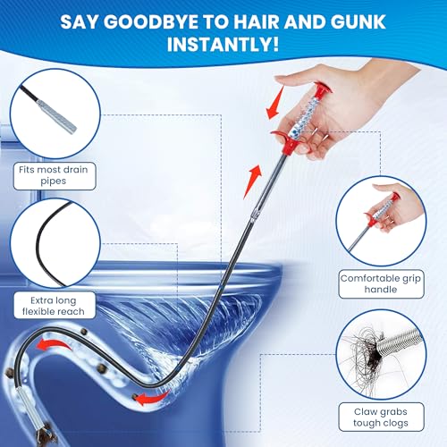 Flexible 79” Drain Snake For Bathroom, Sink And Tub – 1 Pair Reusable Gloves Included – Fast and Effective Drain Clog Remover Solution (Pack of 1-79" Red) - style: Pack of 1 - 79" Red