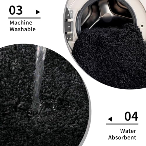 Disolla Black Bathroom Rug 24x36 - Non-Slip Plush Thick Bath Mat, Highly Absorbent & Ultra Soft Fluffy Floor Mat, Machine Washable for Shower and Tub - color: Black, size: 2' x 3' (24''x36'' Bathroom Rug)
