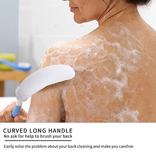 Shower Body Brush Skin Exfoliating Curved Back Scrub Brush Massage Bath Brush Extra Large Curved Handle European and American Hand-Shaped Removable Bold Long Handle Back Washer (Black-White) - size: Black+White Handle (Extra Large)