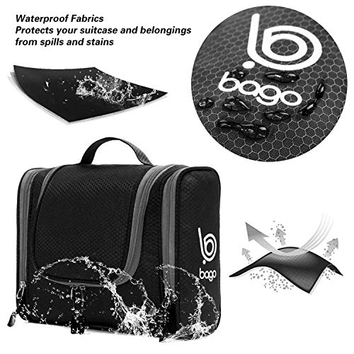 Bago Travel Toiletry Bag for Women and Men X-Large Waterproof Hanging Large Toiletry Bag for Bathroom and Travel Bag for Toiletries Organizer -Travel Makeup Bag (Black) - color: Black, size: X-Large
