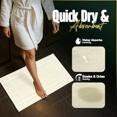 Pearl Linens Pack of 2 100% Cotton Bath Mat 18x25 inches, Soft & Absorbent Quick Dry Bathroom Mats Set, Not Bathroom Rugs, After Shower Mats, Bath Tub Mat, 781 GSM, Machine Washable, Ivory - color: Ivory, size: 18x25 - Set of 2