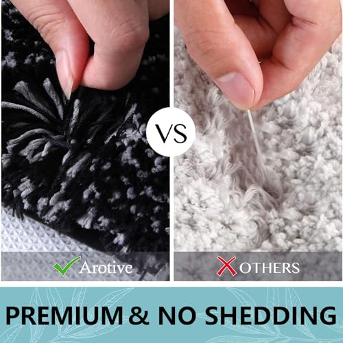 Arotive Microfiber Bathroom Rugs, Shaggy Soft and Absorbent Bath Rug, Thick Plush Machine Washable Dry Bath Mats for Bathroom, Tub and Shower, 59x17, Black, Rectangular - color: Black, size: 59" X 17"
