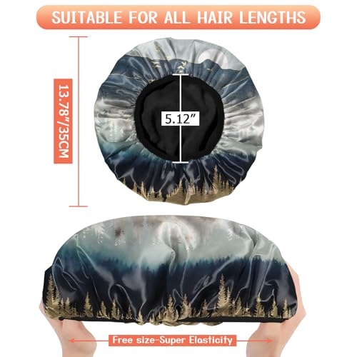 Luxury Shower Cap Terry Lined Reusable Triple Layer Waterproof Hair Elastic Caps Shower Bath Hat for Women Girls Cute Aesthetic-Forest - color: AL14-Forest