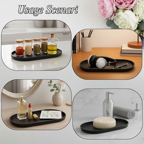 Small Silicone Tray 8.7" Black Oval Catch All Decorative Tray for Vanity Bathroom Desk - color: Black