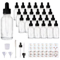 24 Pack 1oz Clear Glass Bottles with Glass Eye Droppers for Essential Oils, Perfumes & Lab Chemicals (Brush, Funnels, 2 Extra Droppers, 36 Pieces Labels & 30ml Measuring Cup Included) - color: Clear