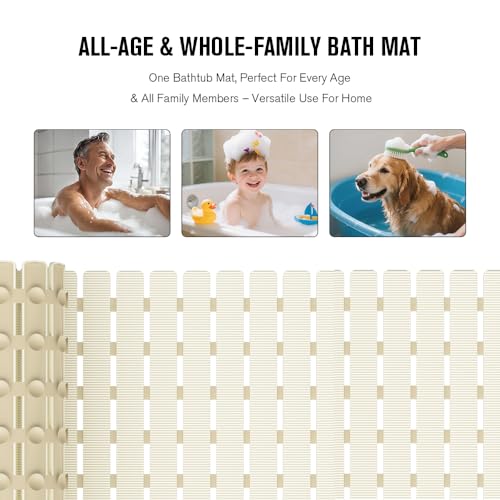 MBOSS Bath Tub Shower Mat Non Slip Bathtub Mats for Bathroom Shower Floor Mat Bath Mats for Shower Tub Anti Slip Shower Mat with Drain Hole and Large Suction Cups (Ivory White, 27.5 X 15.7 Inch) - color: Ivory White, size: 27.5" x 15.7" (Rectangular)