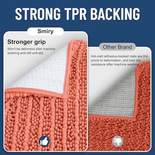 Smiry Bathroom Toilet Rugs U Shaped 24x20, Extra Soft Absorbent Non Slip Rubber Backing Chenille Contour Bath Rugs for Toilet, Machine Washable Contoured Bath Mats, Coral - color: Coral, size: 24'' X 20''