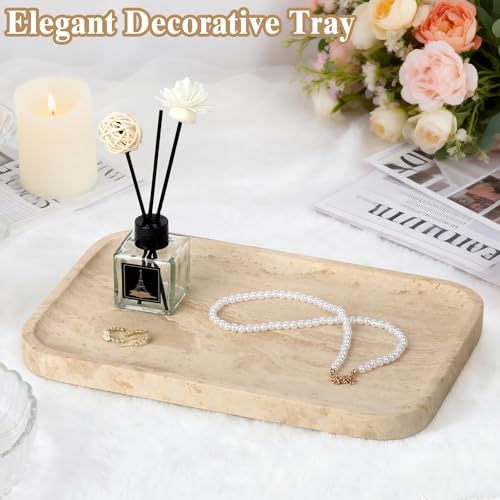 Natural Travertine Vanity Tray - Decorative Stone Marble Tray for Bathroom Countertop, Elegant Organizer for Home Decor, Jewelry, Candle, Makeup, Kitchen and Dresser Decor - color: Rectangle Beige, size: 11.8" x 7.9" x 0.8"