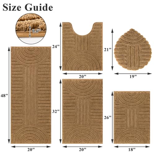SHACOS Bathroom Rugs Sets 5 Piece Ultra Soft Absorbent Microfiber | Bath Mat with Bath Runner, U Shape Contour Rug, Toilet Lid Cover, Non Slip Machine Washable Carpet for Bedroom, Mustard - color: Mustard