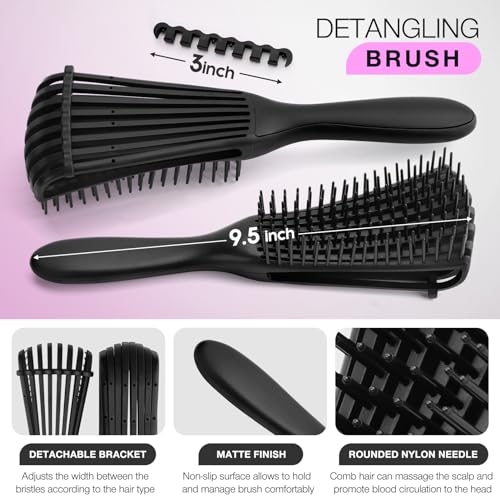 Hommtina Detangling Brush Set with Curly Hair Spray bottle, Bottle Brush Set for Women and Kids Curly Hair (3 PCS, Black+Purple) - color: 3 PCS, Black+Purple, size: 3 PCS