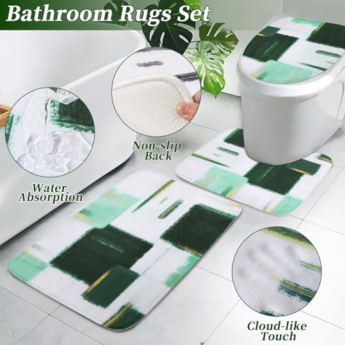 XLHOMO Bathroom Accessories Set - 26PCS Dark Green Bathroom Set, Bathroom Accessory Set with Shower Curtain and Rugs and Bathtub Mats for Home - color: Plaid Green & Gold, size: Complete Set+Bath Rugs+Bathtub Mat