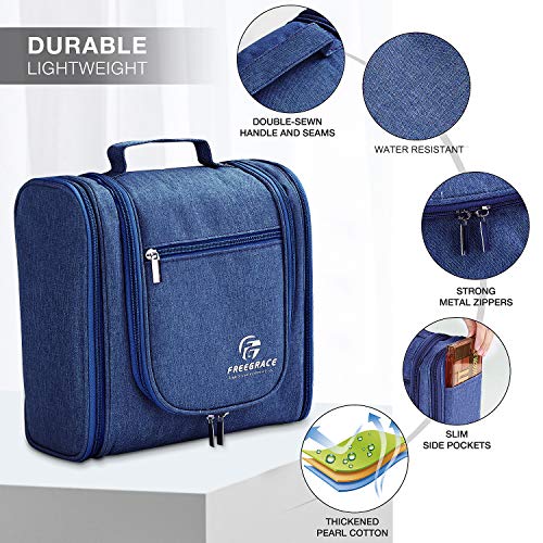Freegrace Extra Large Hanging Toiletry Bag for Men and Women - Water-Resistant Nylon Travel Bathroom Organizer for Cosmetics, Makeup, and Toiletries - color: Snow Blue