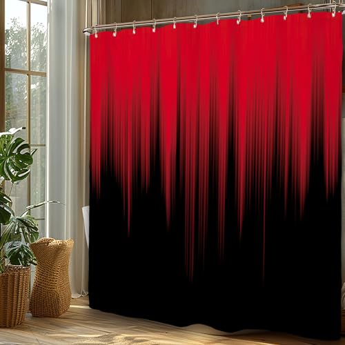 Miyotaa Black Red Modern Shower Curtain Set 60Wx71H Inches Elagant Adult Men Gothic Cool Simple Contemporary Polyester Waterproof Bathroom Curtain with 12 Hooks - color: Black Red Modern, size: 60"W x 71"L (Pack of 1)