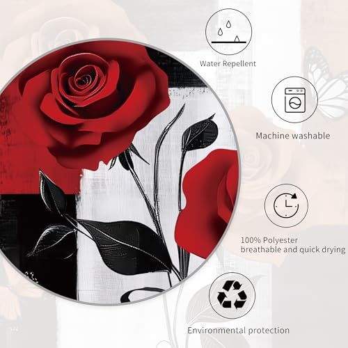 Miyotaa Abstract Black Red Rose Shower Curtain Set 60Wx71H Inches Modern Brushstroke Minimalist Painting Art Waterproof Bathroom Curtain with 12 Hooks - color: Black Red Rose, size: 60"W x 71"L (Pack of 1)