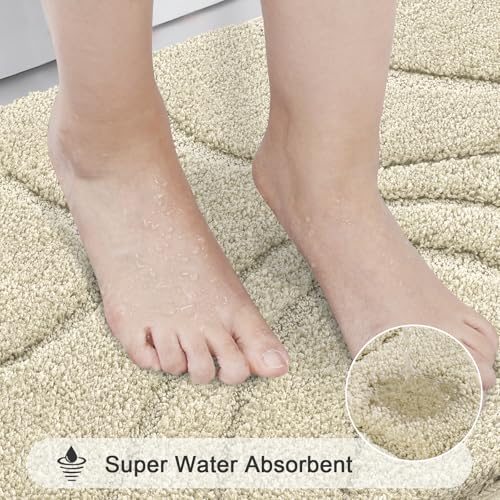 HEBE Bathroom Rugs Sets 5 Piece, Soft Absorbent Microfiber Bath Mat for Bathroom, Non Slip Washable Bath Rug Set with Toilet Cover, Bath Runner and U-Shaped Contour Toilet Rug, Light Beige - color: Light Beige, size: 18"x26"+20"x32"+20"x48"+U20"x24"+Cover
